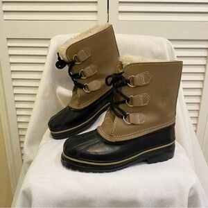 Sorel Ram Women’s Leather Rain Duck Boots 5 Felt Lined Fur Cuff Rubber Sole